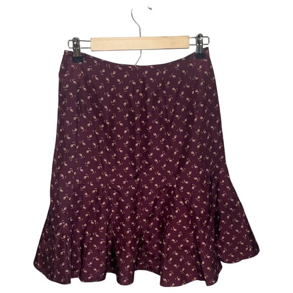 Gap VTG Vintage 100% Silk Flared Knee Length Floral Skirt Burgundy Size 2 - Picture 3 of 6